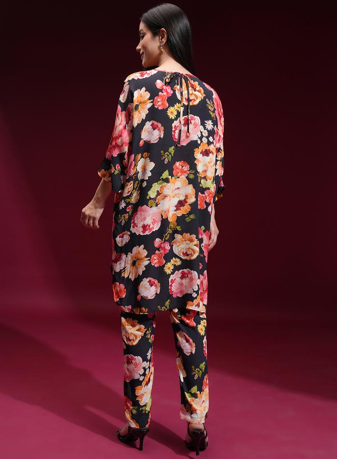 Vishudh Floral Printed V-Neck Tunic with Trousers Co-Ords by Styli  - Image 3