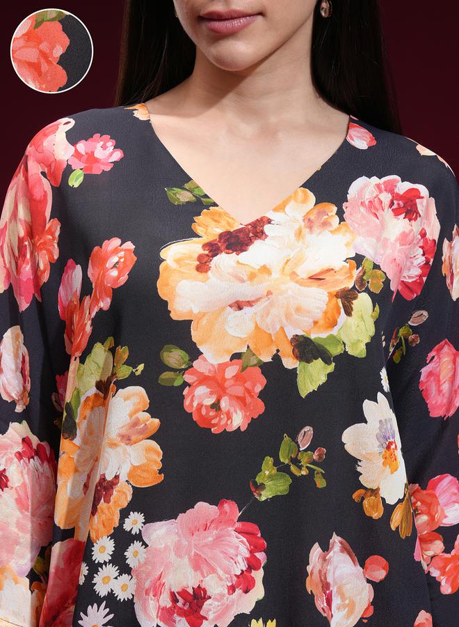 Vishudh Floral Printed V-Neck Tunic with Trousers Co-Ords by Styli  - Image 5