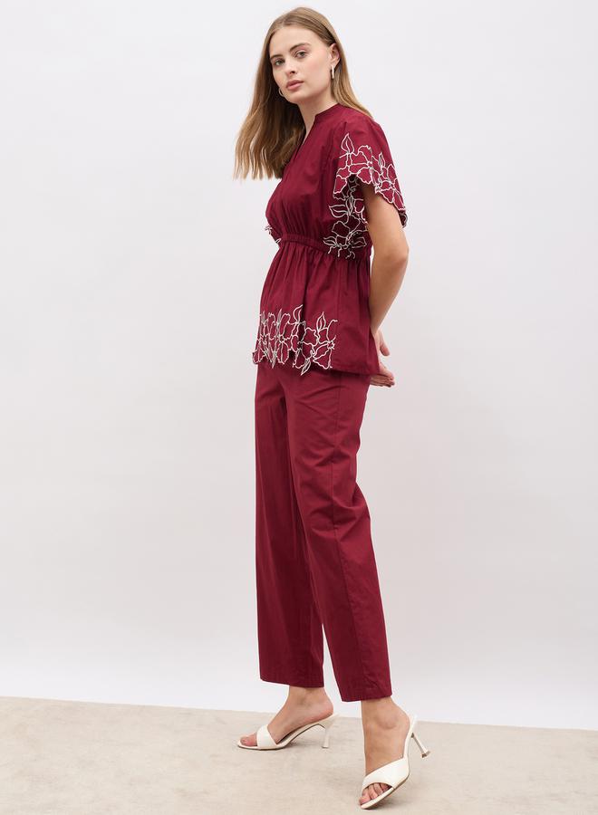 Styli Embroidered Short Sleeve Top and Straight Pants Co-Ords  - Image 3