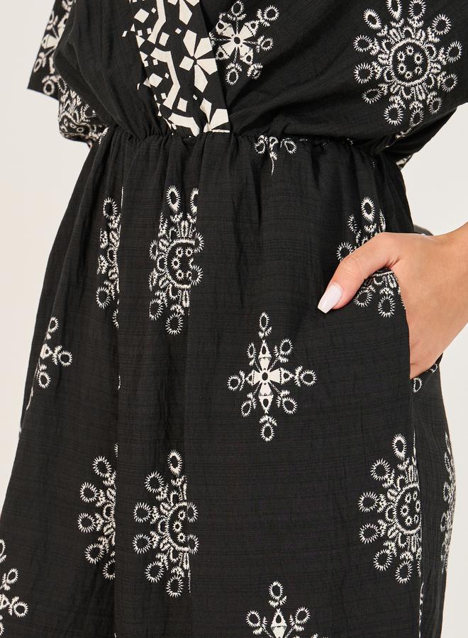 Styli Printed V Neck Short Sleeve Jumpsuit  - Image 3
