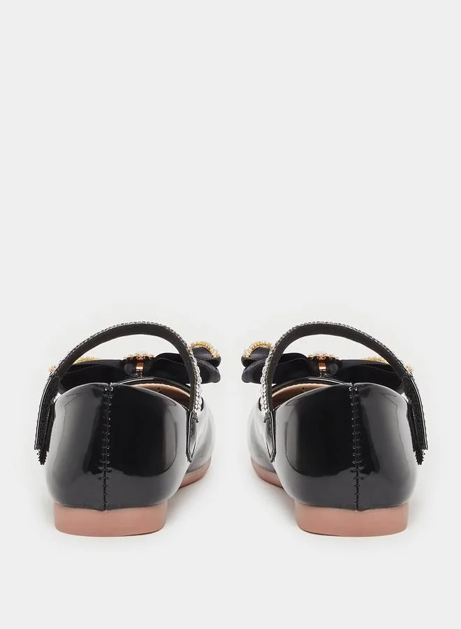Styli Embellished Round Toe Ballerina Shoes with Bow Detail
