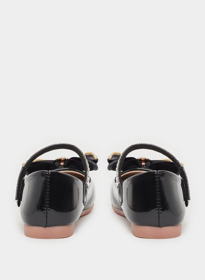 Styli Embellished Round Toe Ballerina Shoes with Bow Detail  - Image 4
