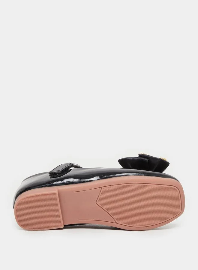 Styli Embellished Round Toe Ballerina Shoes with Bow Detail