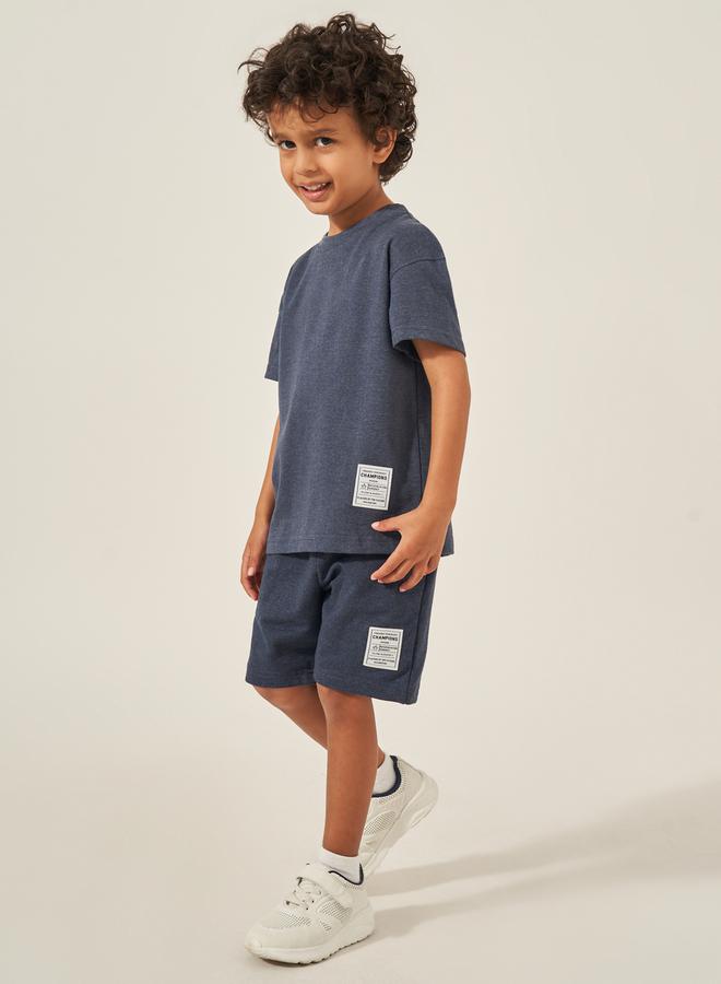 Styli - Solid Drawstring Shorts with Badge Detail - Image 1