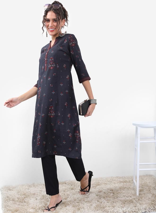 Vishudh Floral Printed Thread Work Kurta by Styli  - Image 4