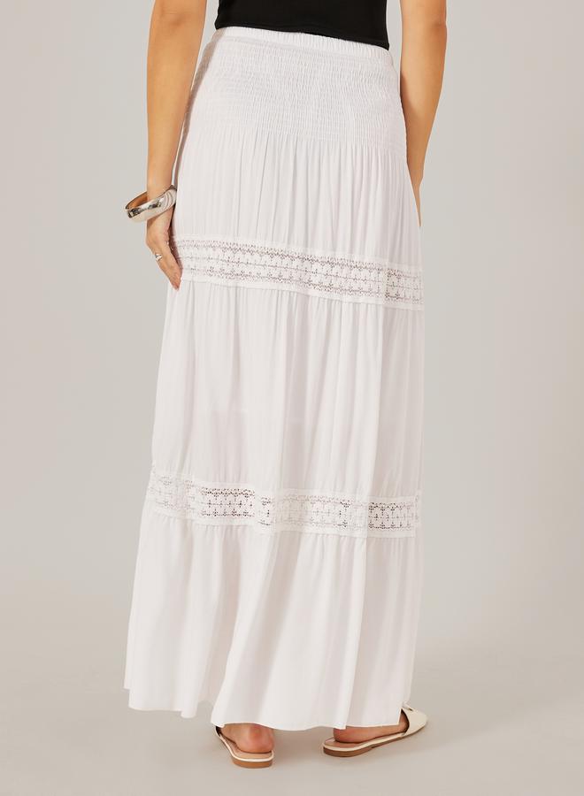 Styli Styli Lace Insert Smocked Waist Tiered Maxi Skirt  - Image 4