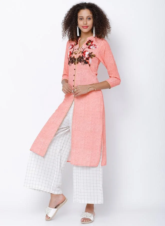 فيشود Women Pink Printed Straight Kurta by Styli