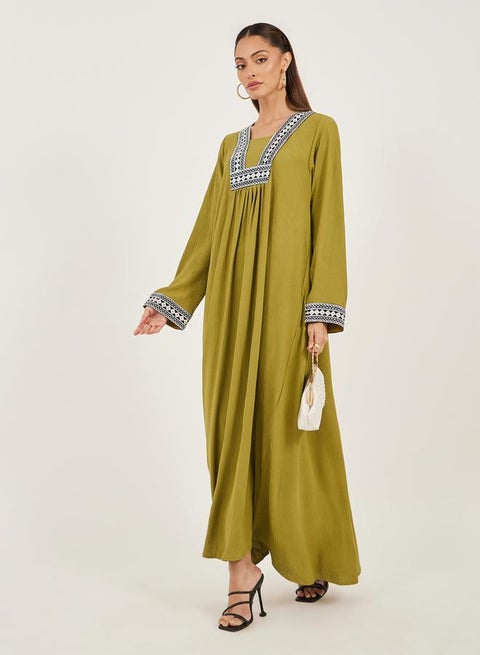 Embroidered Gathered A-Line Jalabiya