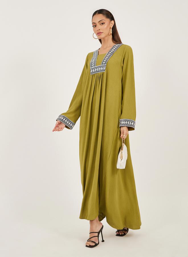 Styli - Embroidered Gathered A-Line Jalabiya - Image 1