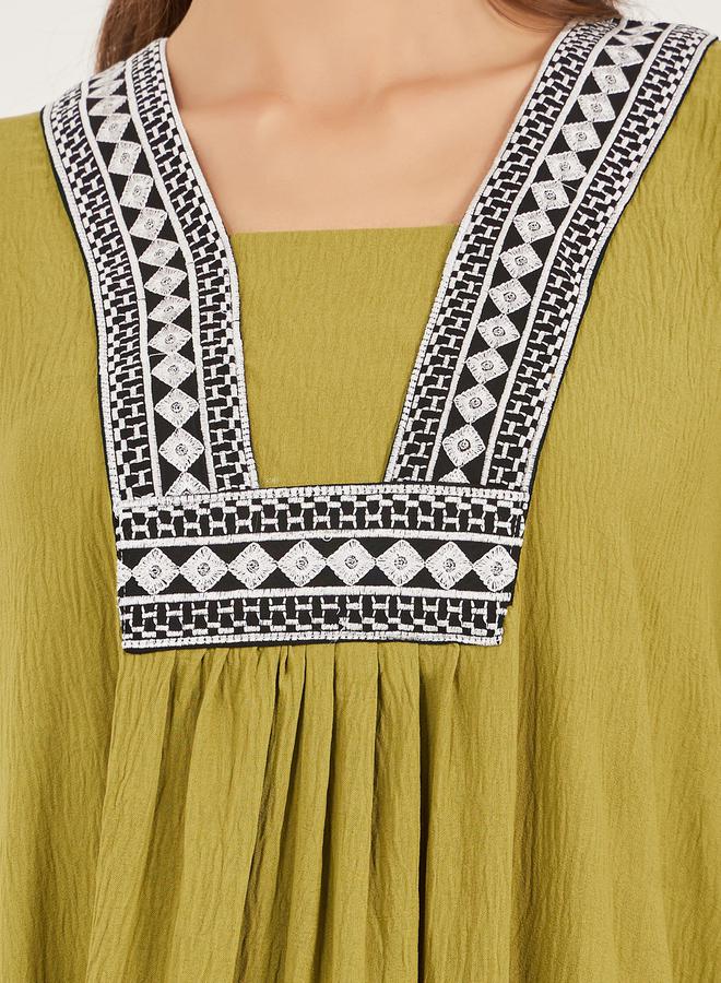 Styli - Embroidered Gathered A-Line Jalabiya - Image 1
