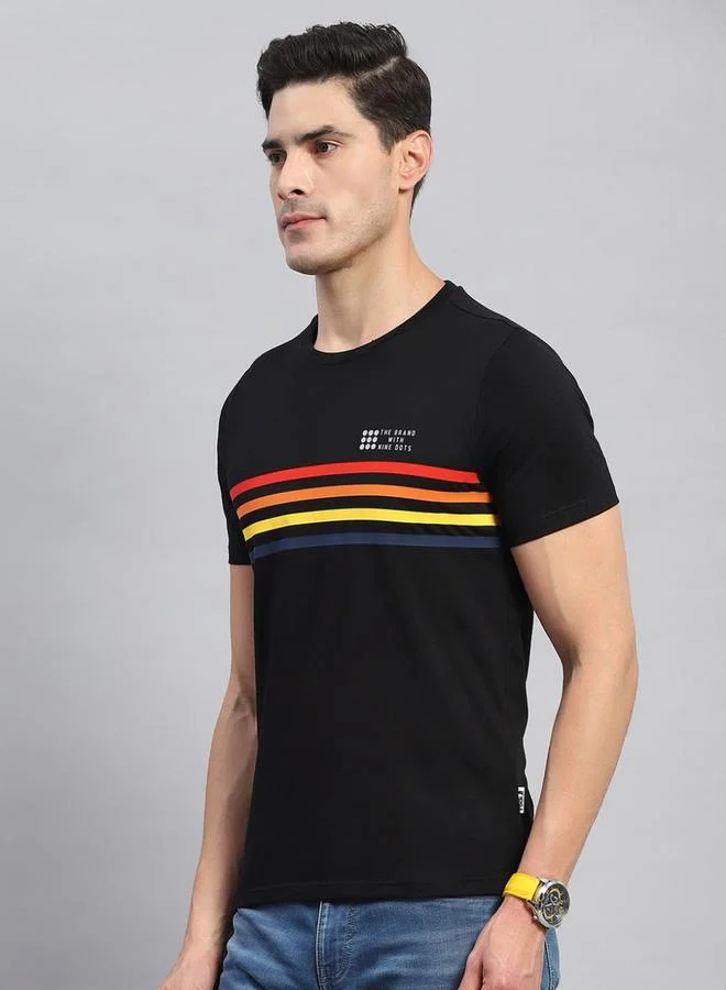Rock.it Men Black Striped Round Neck Half Sleeve T Shirt by Styli