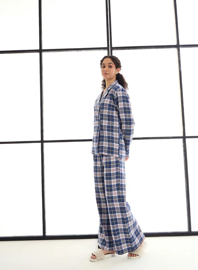 ساسافراس Cotton Checked Lounge Shirt and Pants Set