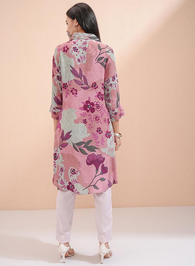 Vishudh Women Purple Floral Printed Viscose Kurta by Styli  - Image 3
