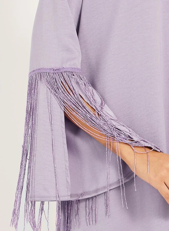 Styli matte satin jalabiya with tassel trims at sleeve hem