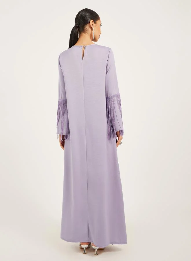 Styli matte satin jalabiya with tassel trims at sleeve hem