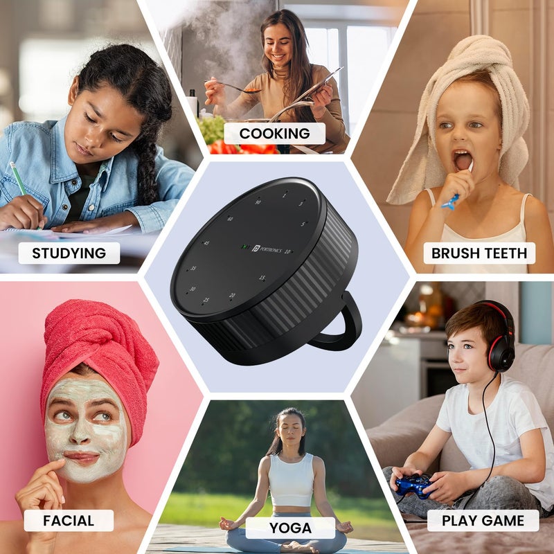 Portronics مؤقت العد التنازلي الدوار من بورترونيكس تيكسي مع 12 تروس توقيت وملحقات مغناطيسية، مؤشر LED، وسادة سيليكون مضادة للانزلاق، مؤقت العد التنازلي للدراسة، الطهي، اليوغا، التأمل، المكتب (أسود) - Image 3