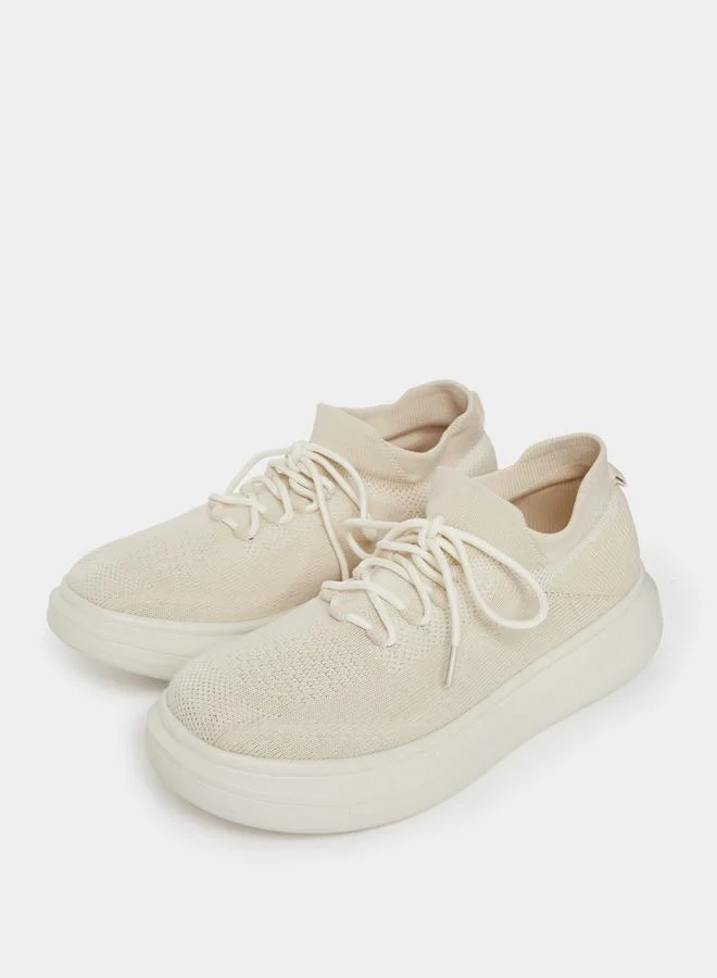 Styli Textured Lace Up Platform Sole Sneakers