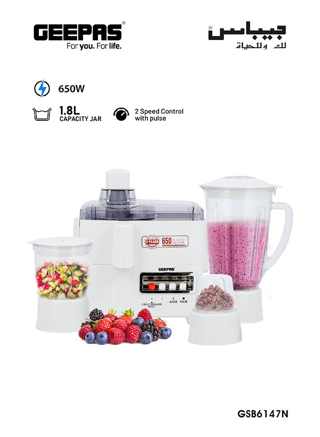 2-in-1 Blender with 1.5L Glass Jar, Smart Lock, GSB44076UK, 2 Speed with  Pulse Function, Ideal for Smoothies, Vegetable, Fruits, Milkshakes, Ice &  More