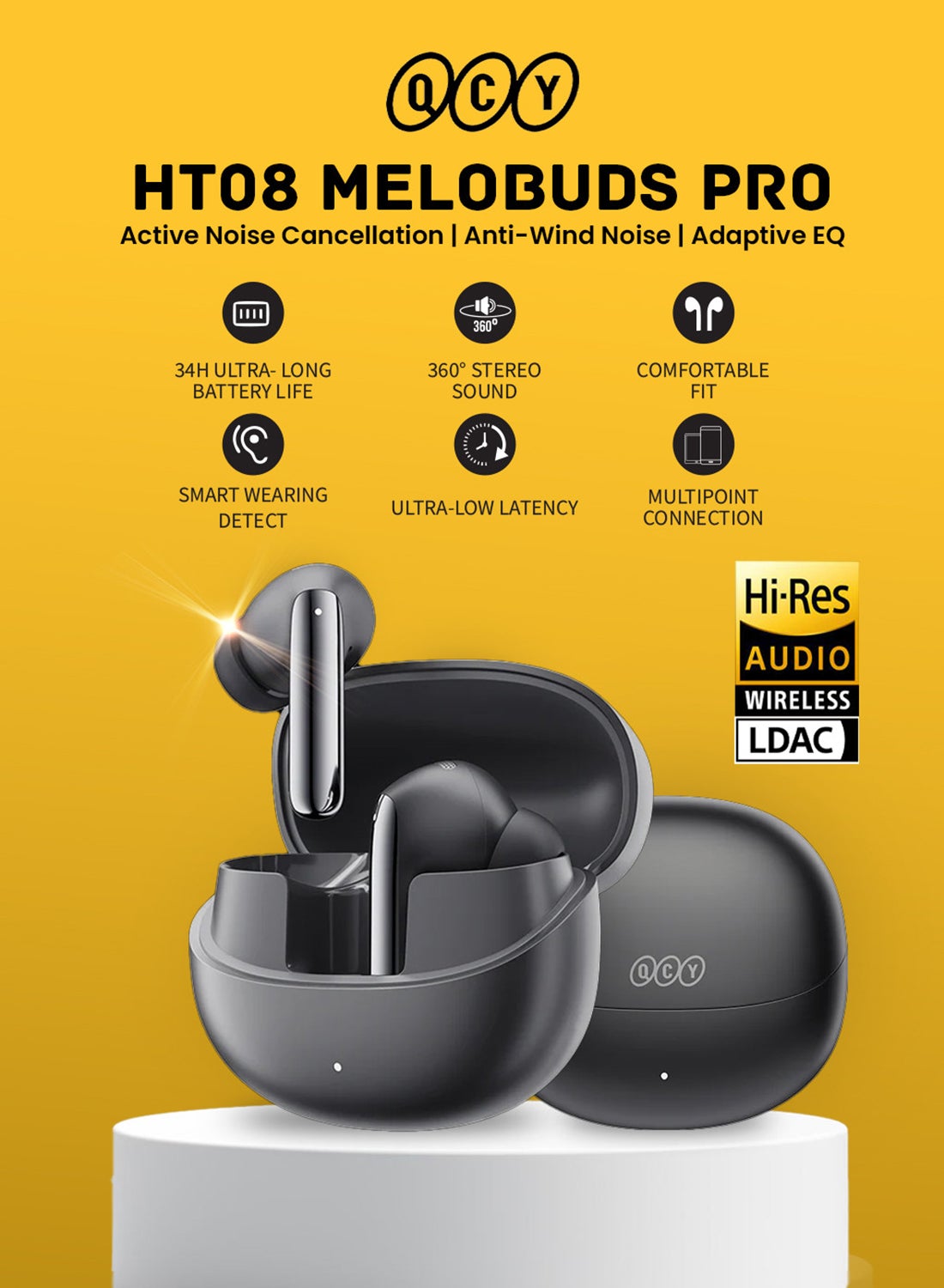QCY MeloBuds Pro HT08, Wireless Earbuds, Active Noise Cancellation