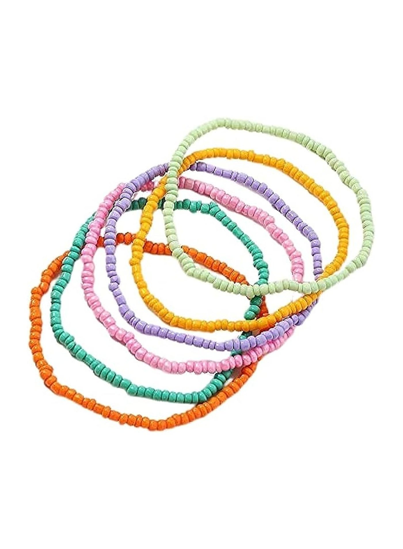 Generic Bead Ankle Bracelets Colorful Layered Elastic Hand Chain