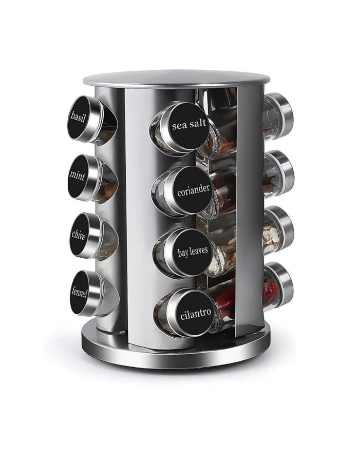 Generic Stainless Steel Rotating Spice Rack 16 Glass Jars with Labeled ...
