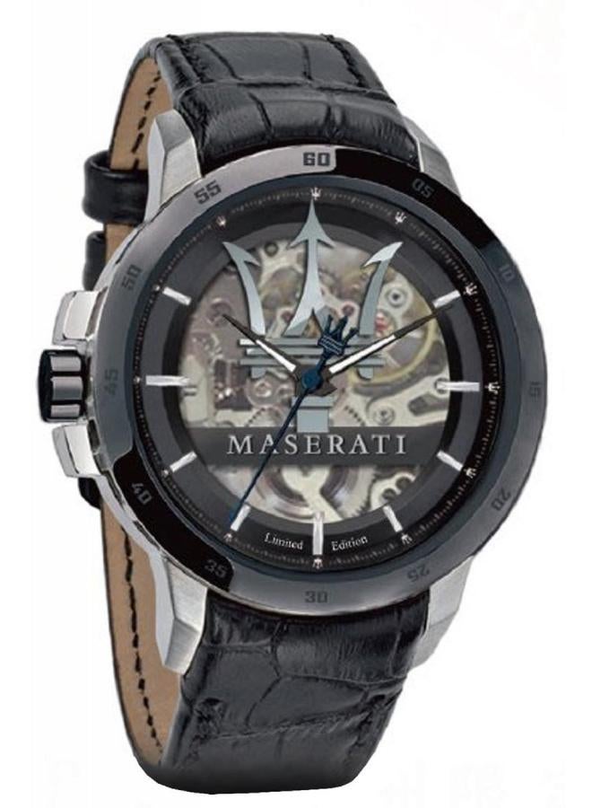 Maserati Automatic Black Dial Black Leather Strap Watch For Men