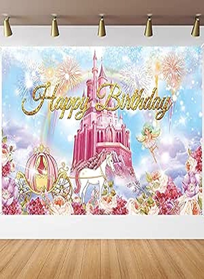 Generic Princess Birthday Party Backdrop Castle Photo Background Banner ...