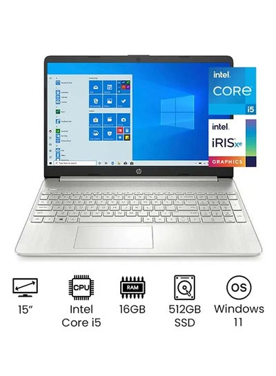 HP 15-dy2095wm Laptop With 15.6-Inch FHD Display, 11th Gen Core i5-1135G7 Processor/16GB RAM/512GB SSD/Intel Iris Xe Graphics/Windows 11 English/Arabic Silver