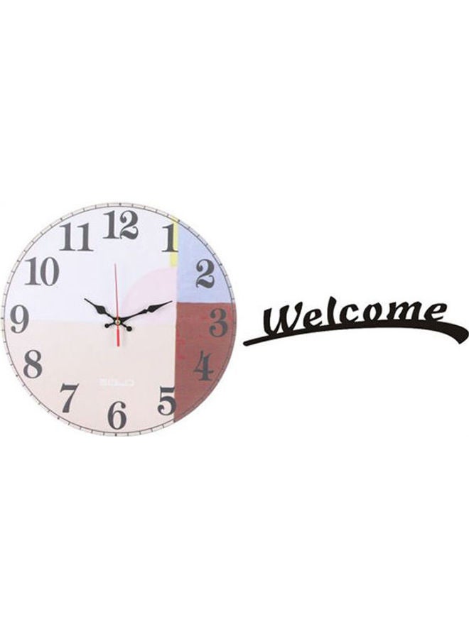 solo B7959 Wooden Round Analog Wall Clock With Welcome Wooden